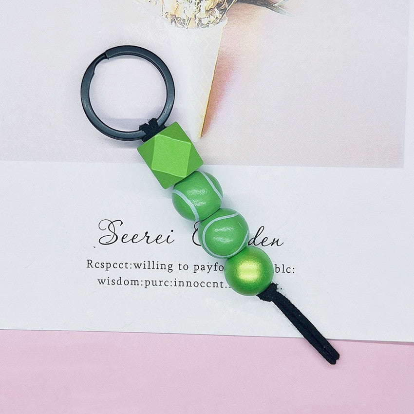 Wholesale Football Basketball Tennis Wooden Bead Printing Keychain